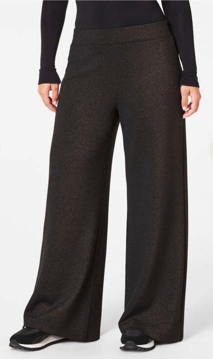SPANX Pants - SPANX Women Air-essentials Shine Wide Leg Pant Stretch Black Gunmetal Shimmer M